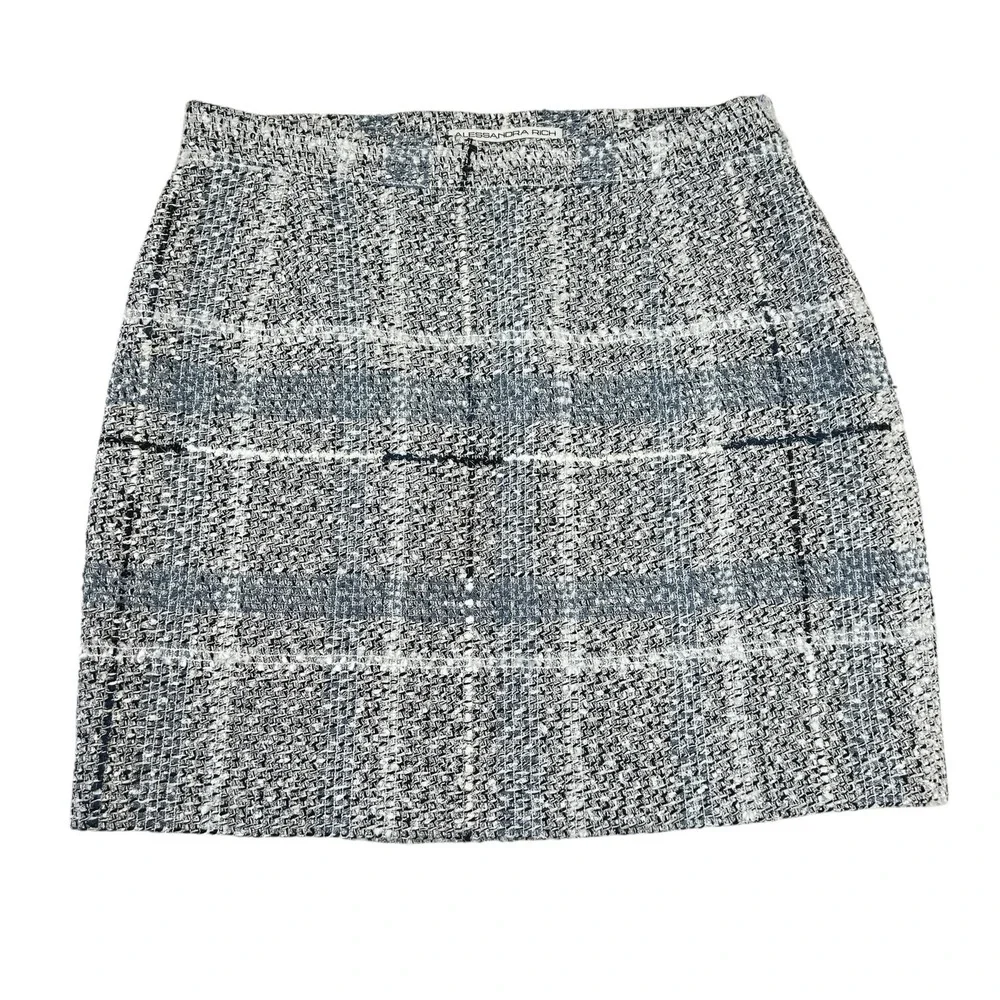 Alessandra Rich Tweed Plaid‎ Mini Skirt Size US 6/ AR 42/ FR 38 Gray Blue